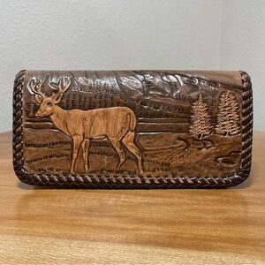 Vintage Custom Hand Tooled Wallet Checkbook Cover Deer Outdoors “Vicki”